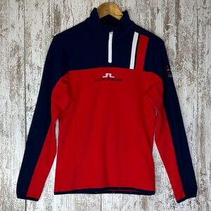 J.Lindeberg Red and Blue Quarter-Zip Pullover Sz S